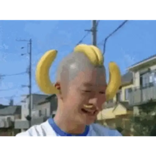 Figurinha: Homem Banana pula e faz caretas