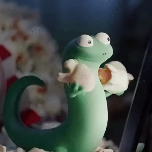 Figurinha: Lagarto comendo pipoca