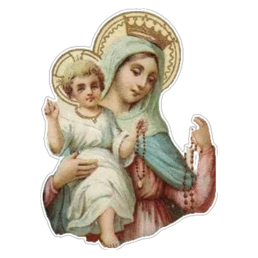 Figurinha: Virgem Maria e Jesus com rosário