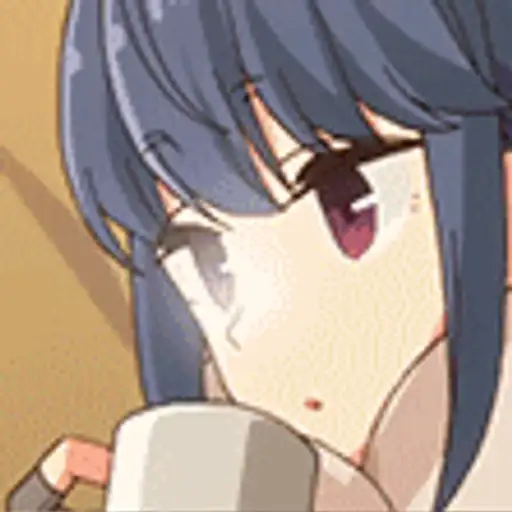 Figurinha: Menina toma café e sorri
