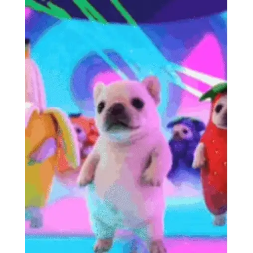 Figurinha: Cachorrinho dançando de morango