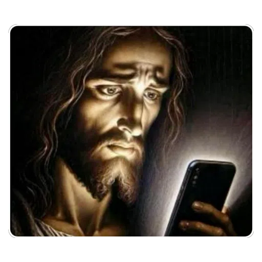 Figurinha: Jesus olhando o celular