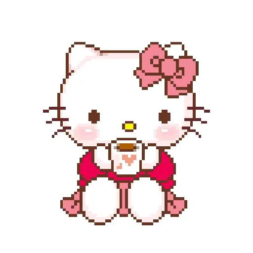 Figurinha: Hello Kitty Bebendo Café