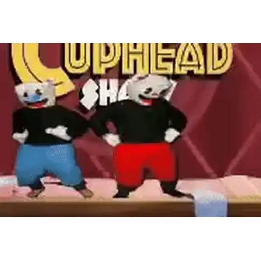 Figurinha: Cuphead e Mugman dançando