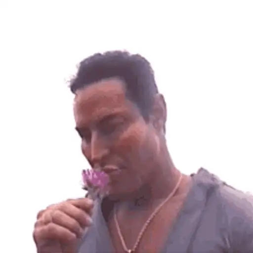 Figurinha: Homem cheirando uma flor