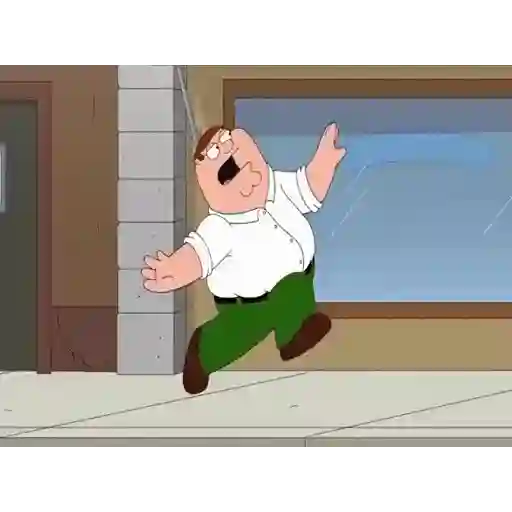 Figurinha: Peter Griffin correndo de algo