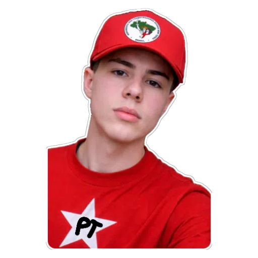 Figurinha: Jovem de vermelho com boné